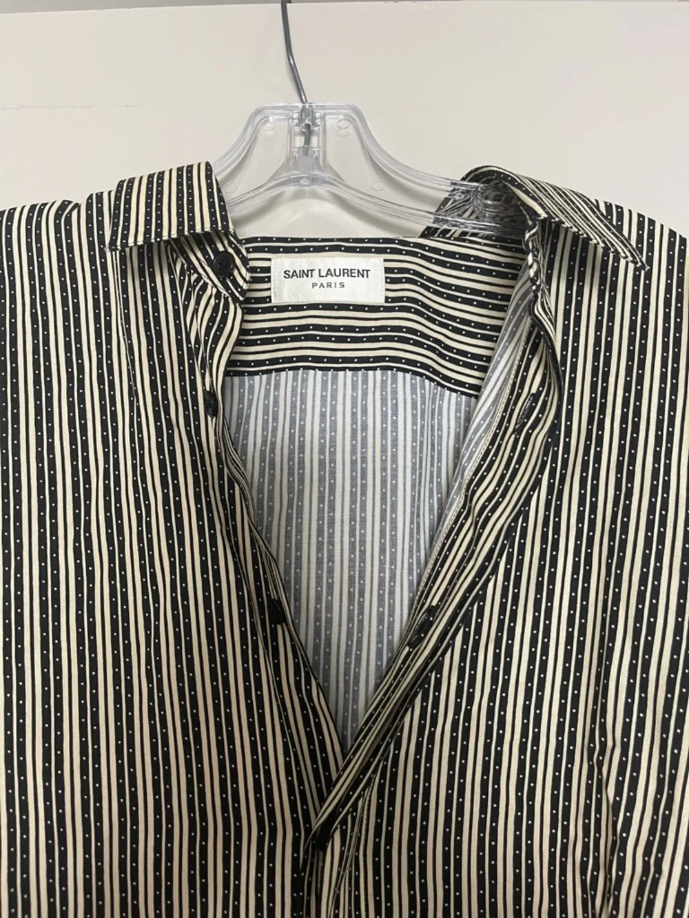 Saint Laurent Black & White Vertical Stripe Button-Down Shirt - Picture 2 of 6
